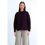 Trend Alaçatı Stili Mürdüm Gömlek Yaka Önü Bağlama Detaylı Poplin Bluz ALC-X15168