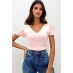 Trend Alaçatı Stili Pembe Ön Arka V Yaka Omuzu Ajurlu Triko Bluz ALC-X13381