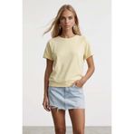 Trend Alaçatı Stili Sarı Bisiklet Yaka Reglan Kol Oversize T-Shırt Alc-X15492