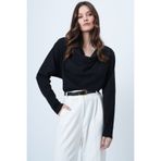Trend Alaçatı Stili Siyah-1 Degaje Yaka Geniş Kesim Örme Bluz ALC-X13126