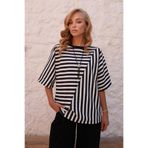 Trend Alaçatı Stili Siyah-Beyaz Bisiklet Yaka Çizgi Desenli Yarasa Kol Sweatshirt ALC-X14539
