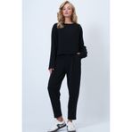 Trend Alaçatı Stili Siyah Bisiklet Yaka Geniş Kesim Bluz Ve Önü Pileli Çift Cepli Pantolon Takım ALC-X14553