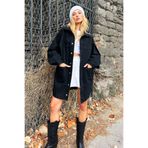 Trend Alaçatı Stili Siyah Çift Cepli Oversize Uzun Denim Ceket ALC-X12673