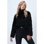 Trend Alaçatı Stili Siyah Dik Yaka Tüylü Peluş Bluz ALC-X14591