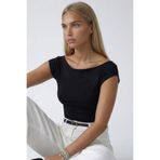 Trend Alaçatı Stili Siyah Geniş Yaka Sandy Bluz ALC-X15461