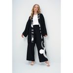 Trend Alaçatı Stili Siyah Geometrik Desenli Yazlık Oversize Kimono Basic Bluz Ve Palazzo Pantolon Takım ALC-X13592