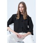 Trend Alaçatı Stili Siyah Kaplama Düğmeli Bisiklet Yaka Özel Tasarım Crop Ceket ALC-X14647