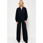 Trend Alaçatı Stili Siyah Kapüşonlu Çıtçıtlı Oversize Sweatshirt Ve Pantolonlu Alt Üst Takım ALC-X12476