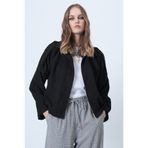 Trend Alaçatı Stili Siyah Omuz Apoletli İçi Astarlı Kadife Bomber Ceket ALC-X14617