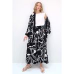Trend Alaçatı Stili SiyahBeyaz Geometrik Desenli Yazlık Oversize Kimono Basic Bluz Ve Palazzo Pantolon Takım ALC-X13592
