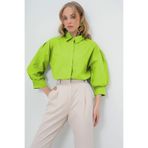Trend Alaçatı Stili Su Yeşili Balon Kol Gizli Patlı Basic Poplin Gömlek ALC-X9654