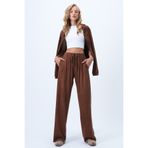 Trend Alaçatı Stili Taba Çift Cepli Beli Lastikli Suni Süet Palazzo Pantolon ALC-X14424
