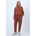 Trend Alaçatı Stili Tarçın Kahve Bisiklet Yaka Geniş Kesim Bluz Ve Pileli Çift Cepli Pantolon Takım ALC-X14553