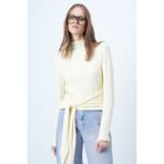 Trend Alaçatı Stili Tereyağı Sarısı Dik Yaka Belden Bağlamalı Bluz ALC-X14652