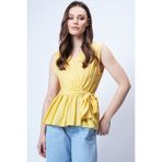 Trend Alaçatı Stili Tereyağı Sarısı Kruvaze Yaka Eteği Volanlı Kendinden Kuşaklı Yazlık Poplin Bluz ALC-X14126