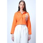 Trend Alaçatı Stili Turuncu Çiçek Nakışlı Oversize Dokuma Gömlek ALC-X12651