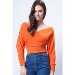Trend Alaçatı Stili Turuncu Ön Arka V Yaka Kruvaze Bluz ALC-019-053-BLZ