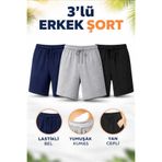 TREND ALİSSE 3 lü Erkek siyah-gri-lacivert rahat yazlık tatil bermuda Şort -cepli Sporcu Fitness Gym Şortu