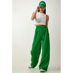 Trend Alisse Kadın Yeşil Beli Cırt Cırtlı Pileli Bol Paça Palazzo Pantolon Wide Leg Yeşil