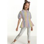Trend Bebe Butik Çizgili Beli Gipeli Kız Çocuk Gömlek Tunik Elbise - Mavi - 5 - 6 Yaş