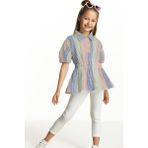 Trend Bebe Butik Çizgili Beli Gipeli Kız Çocuk Gömlek Tunik Elbise - Pembe - 7 - 8 Yaş
