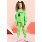 Trend Bebe Butik Kız Çocuk Çocuk Peluş Ayıcık Nakışlı Eşofman Takımı - Pamuklu, Rahat ve Şık Günlük Spor ve Pijama Takımı, Açık Yeşil - 2 Yaş