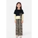 Trend Bebe Butik Kız Çocuk Fiyonk Detaylı Bluz ve Leopar Desenli Bol Paça Pantolon 2'li Takım - 6 - 7 Yaş - 000-Siyah