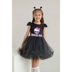 Trend Bebe Butik Kız Çocuk Monster High Temalı Siyah Tütü Kostüm Elbise - Şık ve Eğlenceli Parti Kostümü - 7 - 8 Yaş