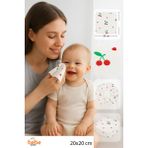 Trend Bebe Butik Pamuklu Kiraz Desenli 7'li Bebek Ağız Mendili | 20X20 cm Ribana Dokulu Bebek Temizlik Bezi - Standart - Beyaz