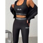 Trend Butik Burada Kadın 3'lü Spor Takımı - Fermuarlı Crop Ceket, Büstiyer ve Yüksek Bel Toparlayıcı Tayt Seti - Siyah