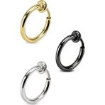 Trend Collection 3 Adet Unisex Cerrahi Çelik Deliksiz Sıkıştırmalı Fake Piercing Küpe Set - Renkli