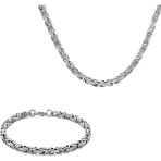 Trend Collection Erkek Çelik 4 mm Kral Model Zincir Kolye Bileklik Set - Antik Gümüş