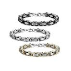 Trend Collection Erkek Kral Kalın Model 316L 6mm Çelik Bileklik Seti Gümüş-Gold-Siyah