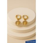Trend Collection Işıltılı Gold Hayat Ağacı Yuvarlak Kadın Çelik Küpe
