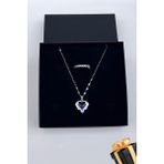 Trend Collection Kadın Paslanmaz Çelik Gümüş Zirkon Taşlı Kalp Kolye ve Taç Yüzük Set (Hediyelik) - Standart