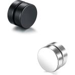 Trend Collection Siyah Gümüş Yuvarlak Mıknatıslı 8mm Mıknatıs Manyetik Çelik Küpe Set - Siyah - Beyaz