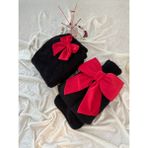 TREND COLOR Peluş Uzun Çorap Takım Siyah Fiyonklu Uyku Çorabı ve Ayak Isıtıcı Peluş Welsoft Sıcak Su Torbası Ile - Siyah - Kırmızı - Standart