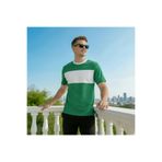 TREND EMMODA Erkek Nefes Alan Terletmeyen Pike Dokulu Beyaz Şeritli Yuvarlak Bisiklet Yaka Pamuklu Yeşil T-Shirt
