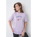 TREND EMMODA Kadın Akdeniz Esintisi Stili Deniz Yıldızı Temalı Yuvarlak Bisiklet Yaka Lila Pamuklu T-Shirt