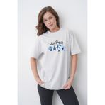 TREND EMMODA Kadın Akdeniz Stili Deniz Yıldızı ve Yunus Baskılı Yuvarlak Bisiklet Yaka Gri T-Shirt
