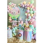 Trend Hediye Sepeti Makaron Pastel Gökkuşağı Pembe Lila Yeşil Sarı 100 Adet Balon Zinciri