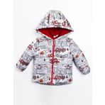 Trend İtfaiye Desenli Fermuar İçi Polar Astarlı Kapüşonlu Kışlık İçi Peluş Erkek Bebek Mont Şişme Beyaz 2 YAŞ