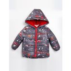 Trend İtfaiye Desenli Fermuar İçi Polar Astarlı Kapüşonlu Kışlık İçi Peluş Erkek Bebek Mont Şişme Füme 1 YAŞ