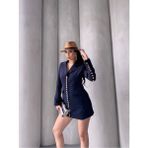 Trend Kadın Gold Çıt Çıt Detaylı Tasarım Uzun Blazer Ceket - Lacivert - XL