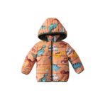 Trend Kamyonet & Dinozor Desenli İçi Polar Astarlı Kapüşonlu Kışlık İçi Peluş Erkek Bebek Mont Şişme 3 YAŞ