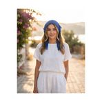 Trend Kapında İnci Detaylı Ajurlu Üçgen Triko Bandana Saç Aksesuarı