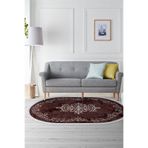 Trend Kaymaz Dod Tabanlı Saçaklı Dijital Oval Halı 400616-K-O, Bordo, 160 x 230