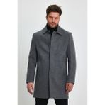 TREND KOMBİN Erkek Gri Regular Fit Kaşe Kaban