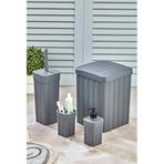 Trend Lüx Fitil Çizgili Desenli 4'lü Plastik Banyo Seti, Antrasit, Çöp Kovası, Tuvalet Fırçası, Sabunluk, Diş Fırçalık
