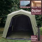 Trend Maison 210D Oxford Soba Baca Çıkışlı Şişme Çadır 290X290XH220 Haki + Pompa Dahil